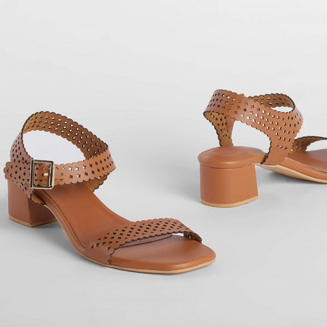 Cocoa Laser Cut Block Heels